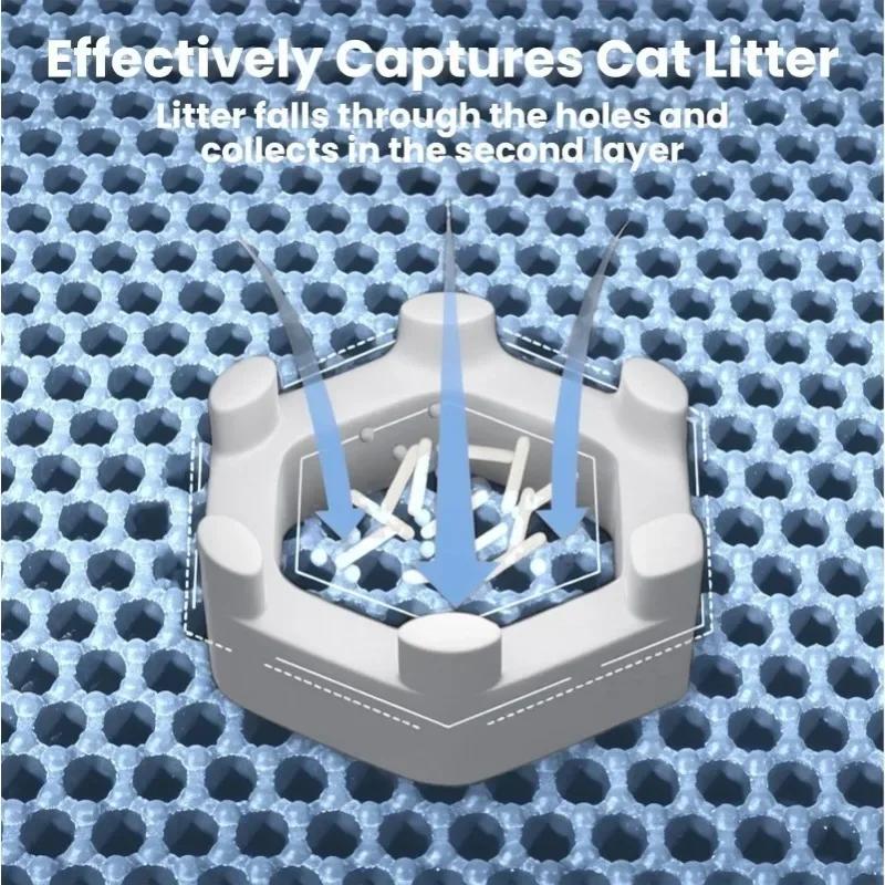 Large honeycomb double litter trap mat, non-slip waterproof and urine-proof litter box mat, kitten supplies and essentials