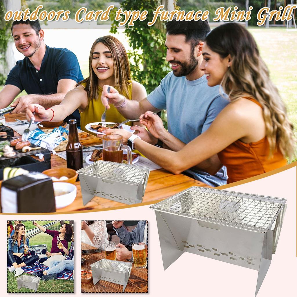 Portable Mini Charcoal Grill Stainless Steel Foldable Compact BBQ Barbecue Stove with Removable Cooking Grid for Outdoor Camping