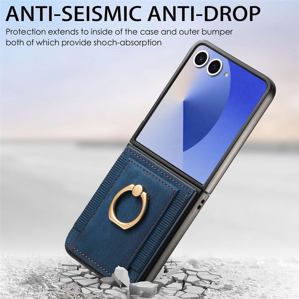 For Samsung Galaxy Z Flip7 5G Phone Case Leather Back Cover with Card Slots Kickstand