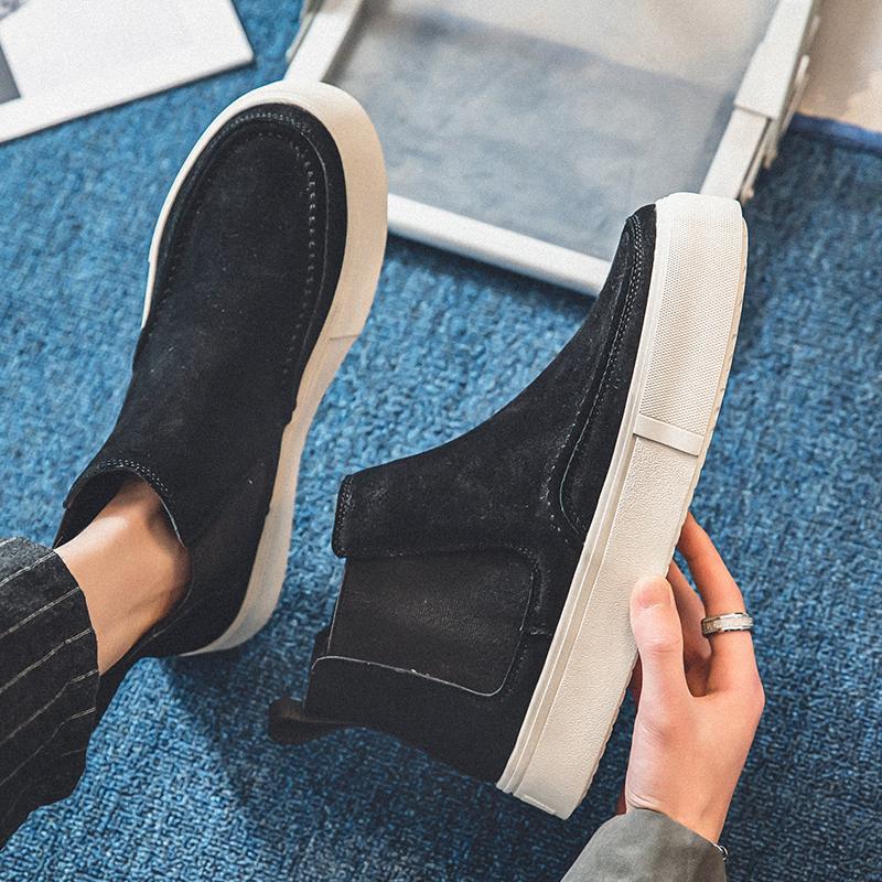 Fashion Chelsea Boots Warm Winter Cowboy Leather Men Boots Comfort High Top Shoes Outdoor Casual Thick Soled Boots Dating Party