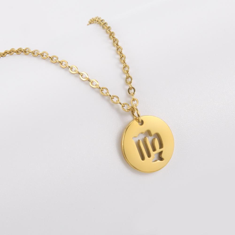 Stainless Steel Star Zodiac Sign Necklaces 12 Constellation Choker Pendants Aries Libra Leo Collier Birthday Gift