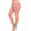 Женские леггинсы средней посадки, укороченные брюки с высокой эластичностью, однотонные брюки для йоги с высокой талией