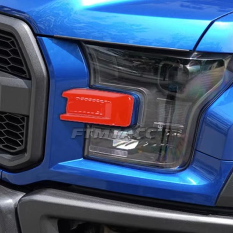 For Ford F150 2015- F-150 ABS Carbon Fiber Front Headlight Eyebrow Trim Frame Sticker Cover Chrome Red Exterior Moulding