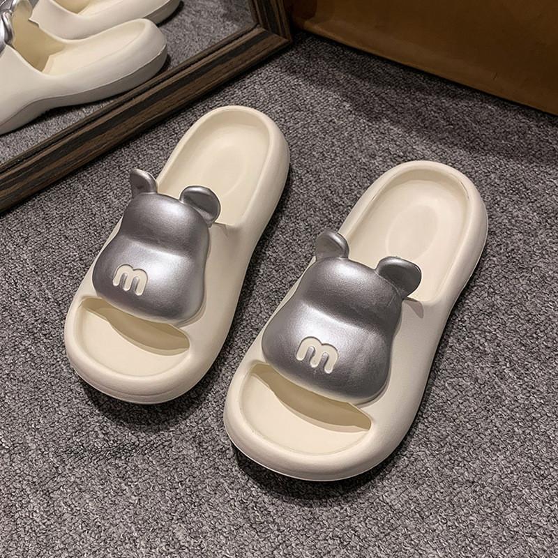 Cute Bear Design Thick Sole Women's Summer Slippers Soft Comfortable Non-slip Flip Flops