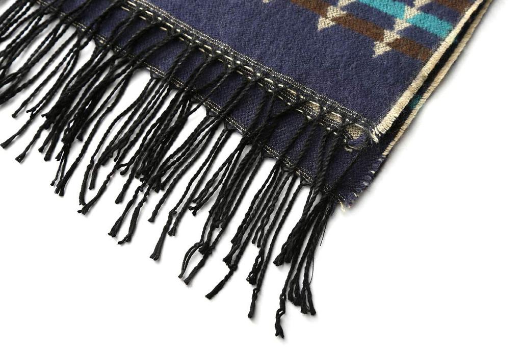 Large Check Pattern Large Shawl for Large Shawl for Fur Lap 2way [ROPUX] Shawl, Poncho, Muffler, Ortega, (navy/white), Winter, Women, Thick, Nepalese,