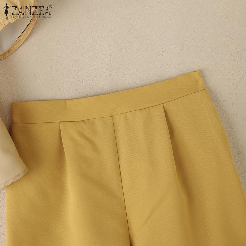 ZANZEA Женский летний комплект из двух частей: блузка с коротким рукавом и шорты с принтом