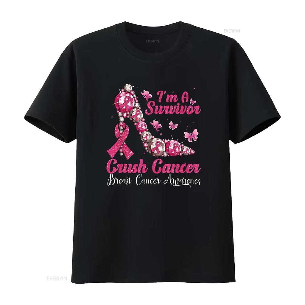 Womens T Shirt I m A Survivor Crush Cancer High Heel Breast Awarenes Black 2X Large vintage Washed Soft Comfortable streetwear