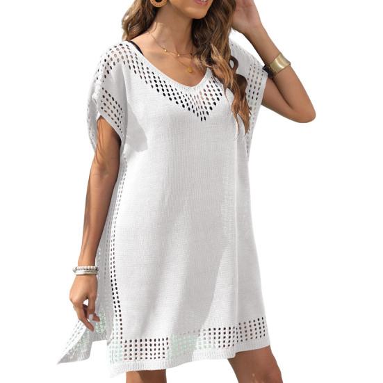 Cover Up Dress Side Split Sun Protection Washable Classic Hollow Pure Color Casual Bikini Cover Up Beach Clothing