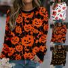 Women Fashion Halloween Printed Long Sleeve Stitching Sweatshirt Top