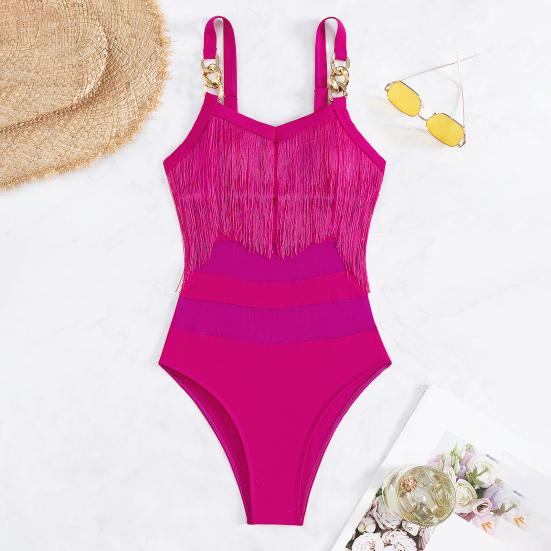 Женский сексуальный монокини слинг без рукавов с кисточками и декором купальник с сеткой, с открытой спиной, цельный бикини