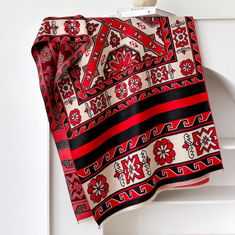 Literary And Retro Style Contrasting Colors, Double-Sided Imitation Cashmere Scarf, Winter High-End Warm Shawl
