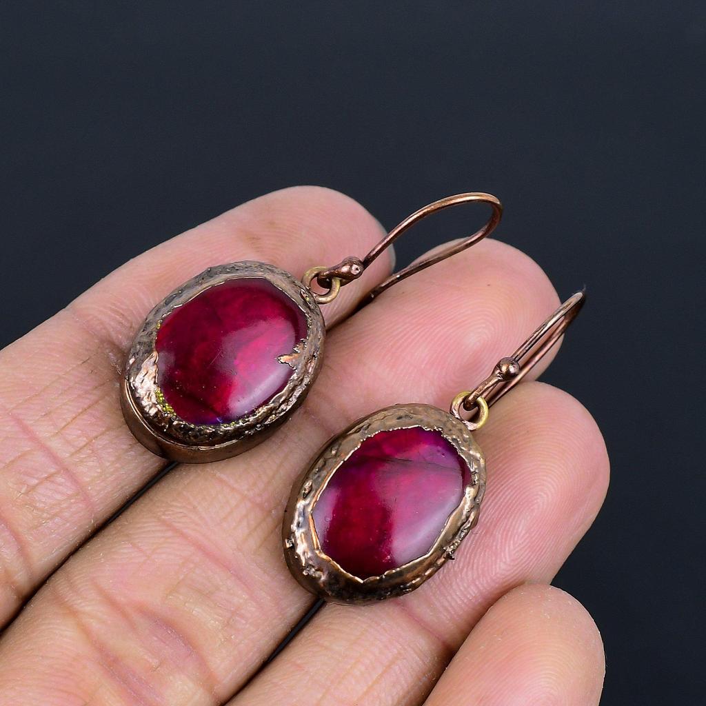 Серьги из лабрадорита Pink Flash, Ювелирные изделия из драгоценных камней, Серьги из меди, гальванизированные, Подарок для женщин, Серьги ручной работы