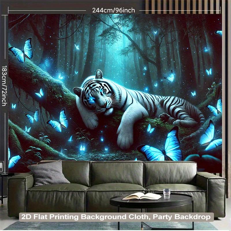 2D flat tiger-lying forest dreamy butterfly group background fabric suitable for living rooms and bedrooms polyester fiber