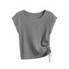 Short-sleeved Knitted Sweater for Women, Summer, Thin, Form-fitting, Drawstring, Cinched Waist T-shirt, Short, Small Fly-sleeved Design Top