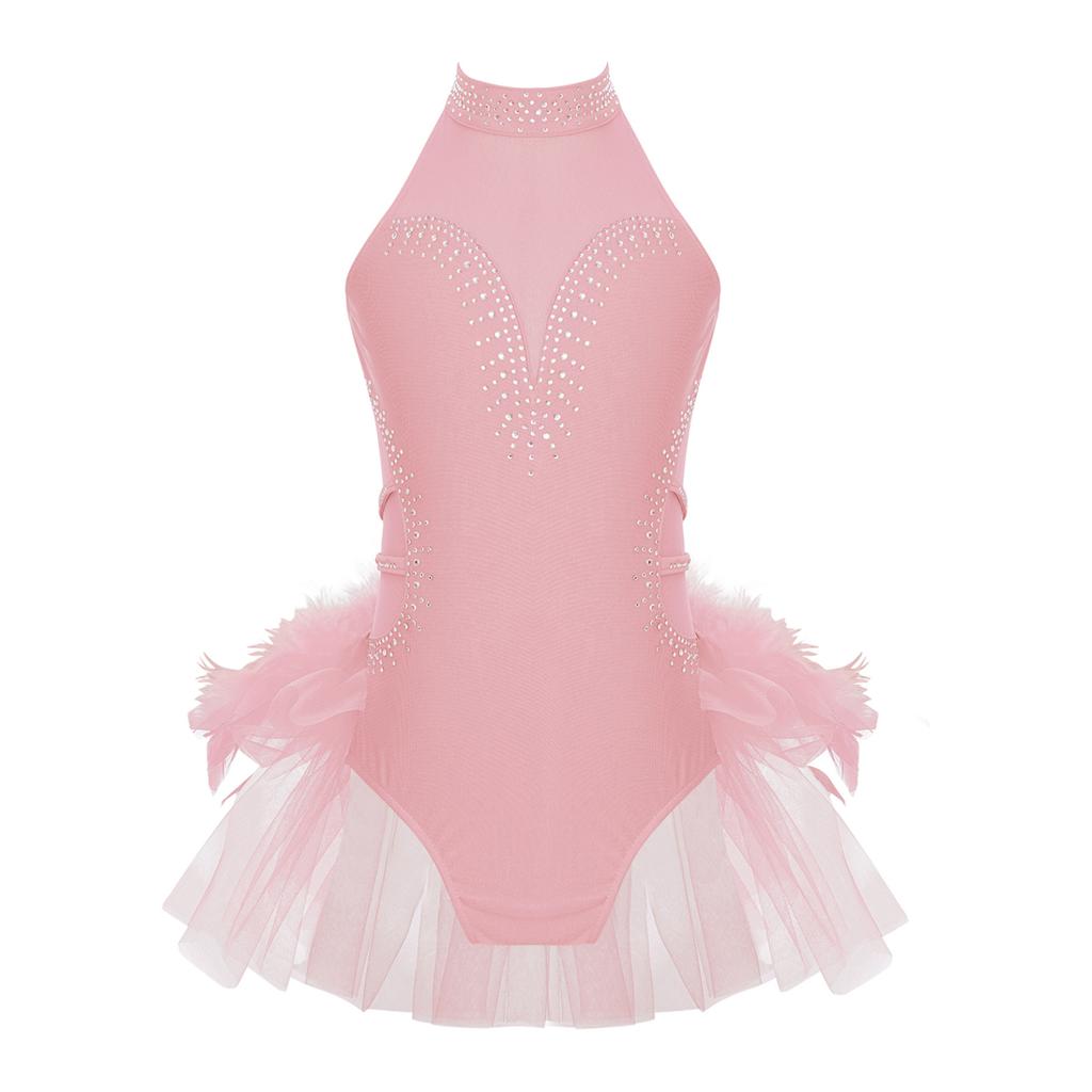 Kids Girls Ballet Jazz Dance Performance Ballerina Costume Sleeveless Fancy Skating Leotard Tulle Skirted Gymnastics Unitard