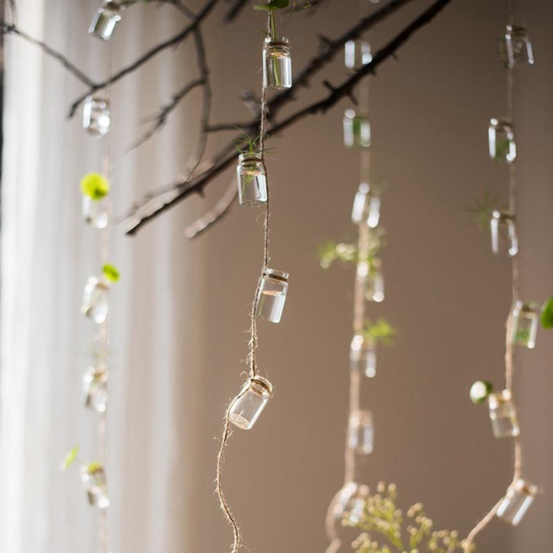 Декор в стиле «музыка ветра», стеклянная ваза, подвесная ваза на нитях с бутылкой, желеобразная стеклянная бутылка, подвеска для украшения на нитях