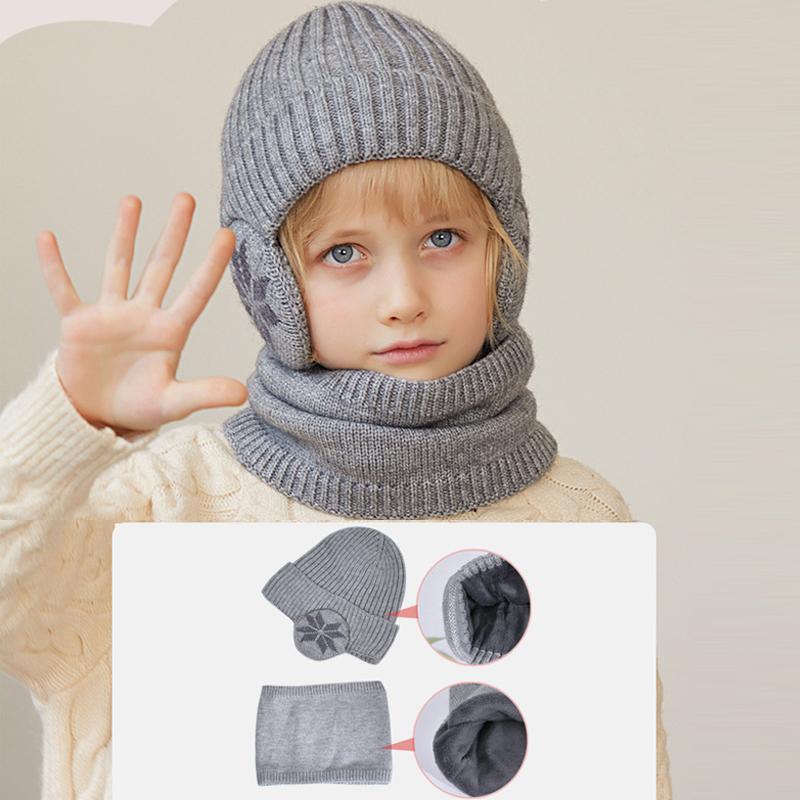 Детская кепка, зимний бархатный шарф, костюм, вязаная шерстяная кепка для мальчиков, теплая кепка с защитой ушей, шапочки с черепами, кепка с рукавами