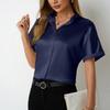 Женские однотонные атласные рубашки с короткими рукавами и воротником-стойкой