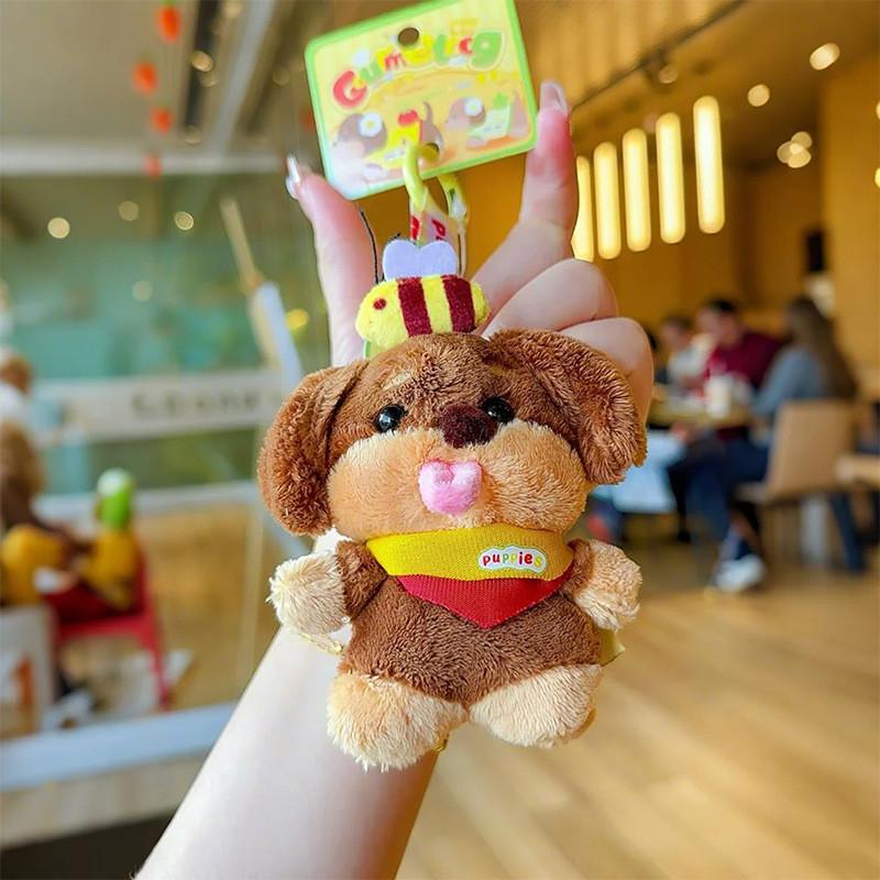 Dog Rolled Dachshund Tongue Bee Design Cute Plush Pendant Keyring Decoration