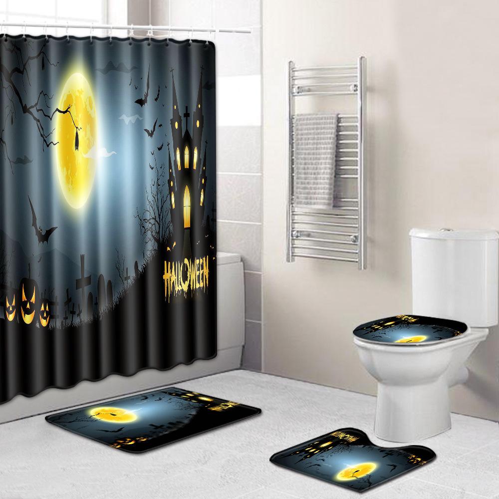 Halloween Bathroom Four-Piece Combination Set Bedroom Non-Slip Carpet Floor Mat Door Mat