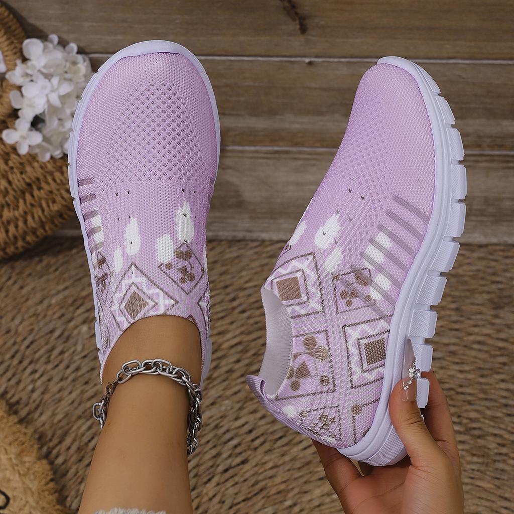 Fashion Women Sneakers Knitted Mesh Breathable Sneakers Women Fashionable Lightweight Lace Up Shoes Trendy Walking Flat Shoes Women