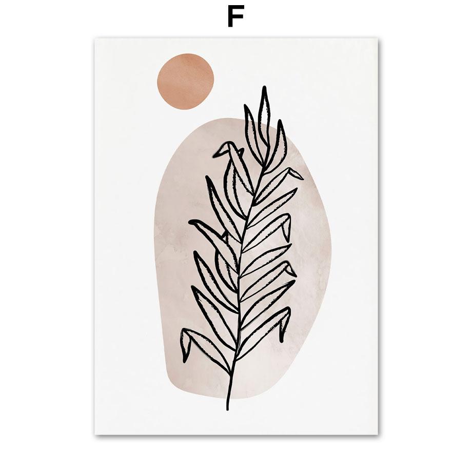 Ваза в стиле бохо с листьями и женскими линиями, геометрические абстрактные постеры и принты, картины на холсте, скандинавские настенные картины, декор гостиной