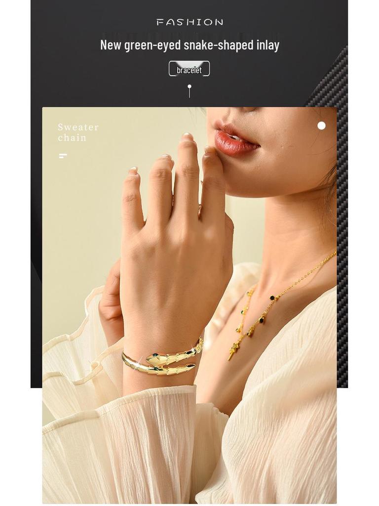 Открытый браслет-пружина в форме змеи с золотой чешуей - Женский модный браслет высокого класса
