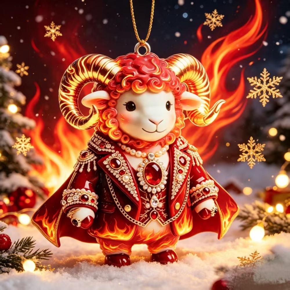 2D Flat Goat Hanging Ornament Artificial Rhinestone Animal Hanging Decoration Festive Occasions