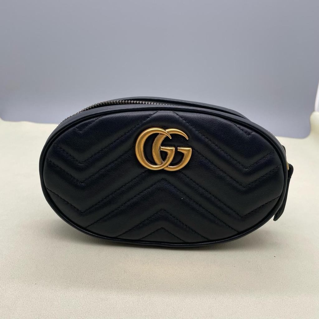 [Pre-Owned] Gucci Quilted Leather GG Marmont Matelassé Belt Bag 38/95 'Black' - Very Good #RBN239