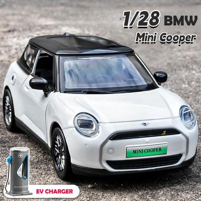 1/28 BMW Mini Cooper Металлическая модель автомобиля с зарядным устройством EV, звуком, светом, для детей, мальчиков, Коллекция литых игрушечных автомобилей, Миниатюрная машина