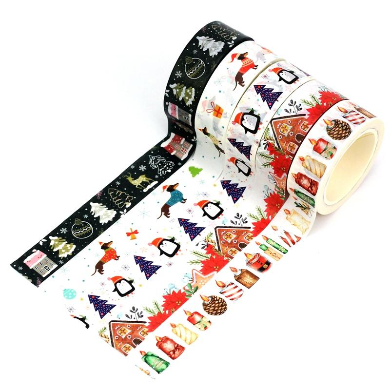 2023 NEW 1PC 10M Deco Winter and Christmas Gingerbread House Candle Dachshund Washi Tape for Journaling Masking Tape Stationery