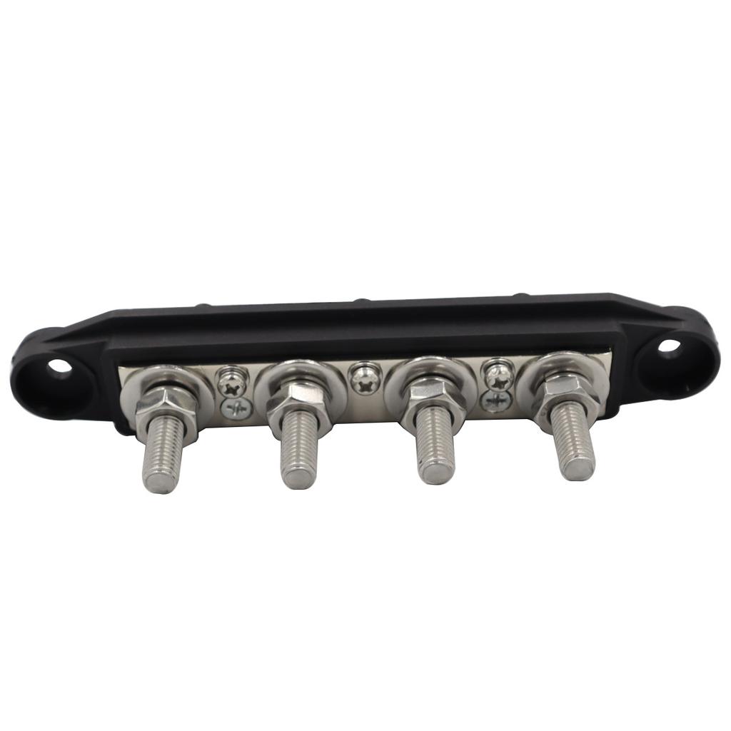 12V Power Distribution Block 250A Bus Bar Terminal Block with Cover 4 X 3/8" Terminal Studs 3 X #8 Terminal Screw 48VDC 300VAC
