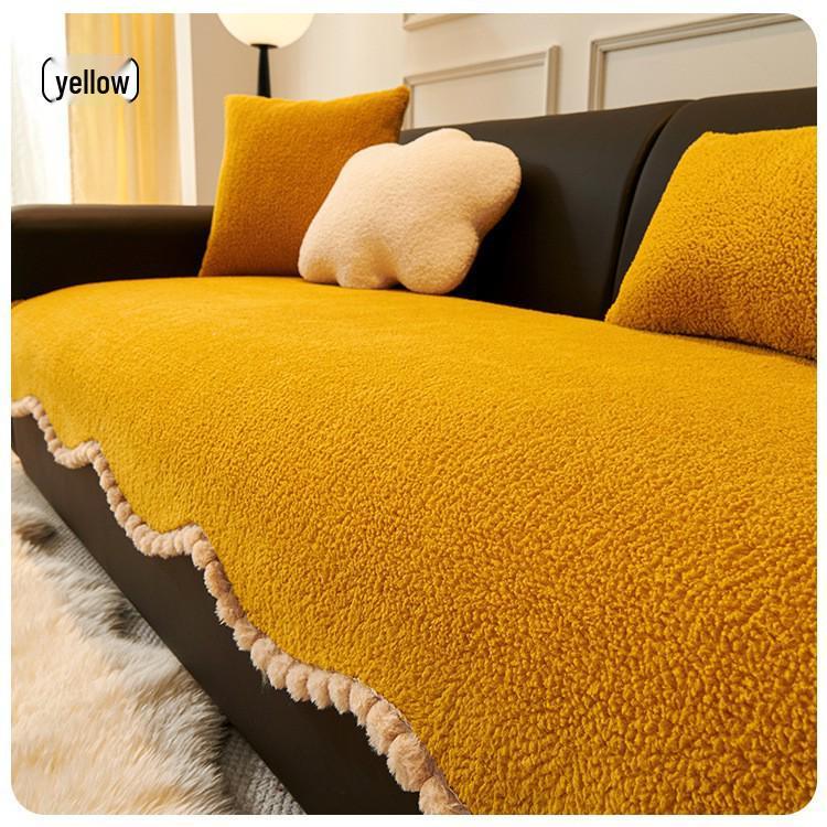 Нескользящий чехол на диван из шерсти ягненка: Толстая, цельная подушка для осени и зимы