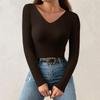Women's Fashion V-Neck Slim Sweater Long Sleeve Pullover Solid Colour Top