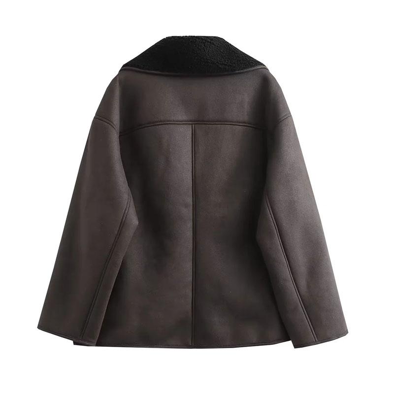 Thick Faux Leather Jackets for Women Autumn Winter Warm Jackets Woman Faux Wool Coats Long Sleeve Oversized Jacket