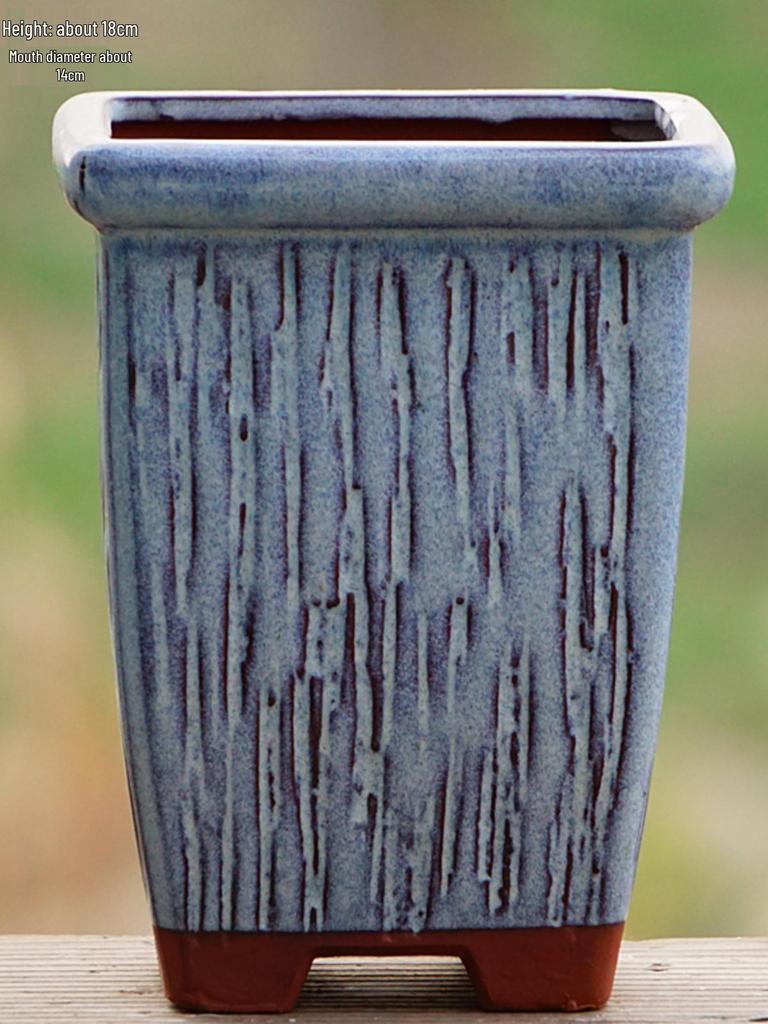 Терракотовый горшок для суккулентов ручной работы, большой квадратный с глянцевой глазурью и дышащим дизайном.