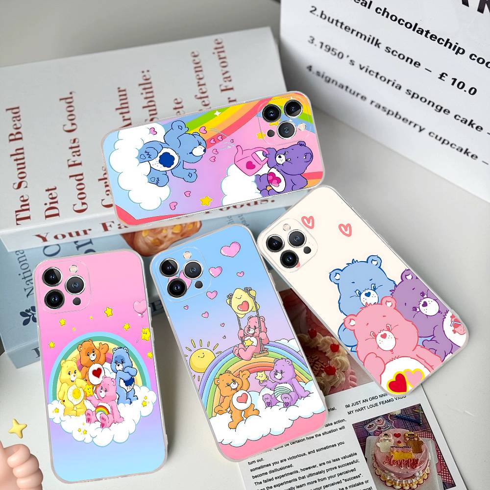Cute Cartoon C-Care Bear Phone Case For iPhone 17 16 15 14 13 11 12 Pro Max 16 Plus Transparent