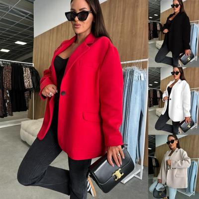 2024 Женское осенне-зимнее пальто из шерсти с длинным рукавом и отложным воротником на одной пуговице