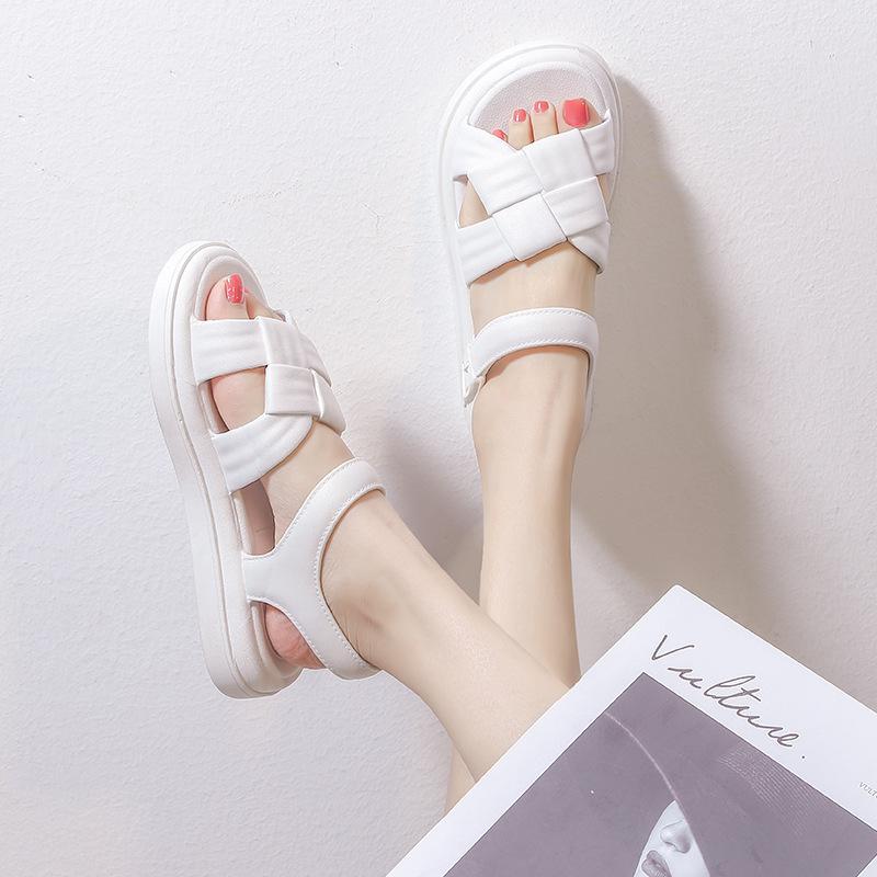 Женские тканые сандалии, новинка 2023 года, лето, новый стиль, пляжная обувь с плоской подошвой и одной линией с пряжкой, женская обувь