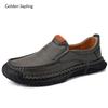 Fashion Golden Sapling Man Loafers Casual Business Flats Men's Casual Shoes Fashion Male Leather Moccasins Gray Leisure Dress Footwear