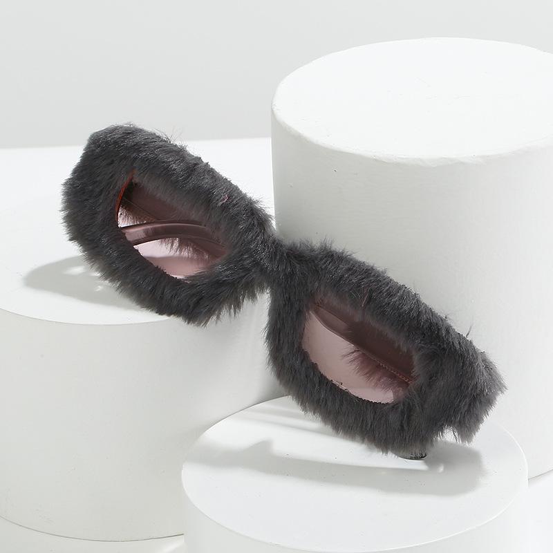 New creative sunglasses, personalized design plush innovative square glasses, funny hair-encrusted sunglasses