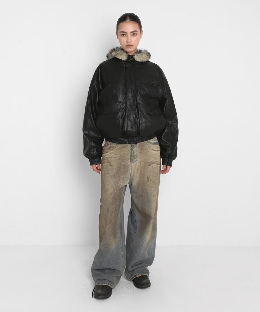 SANDRIC Reversible Fur Leather Jumper_Black / Light Yellow