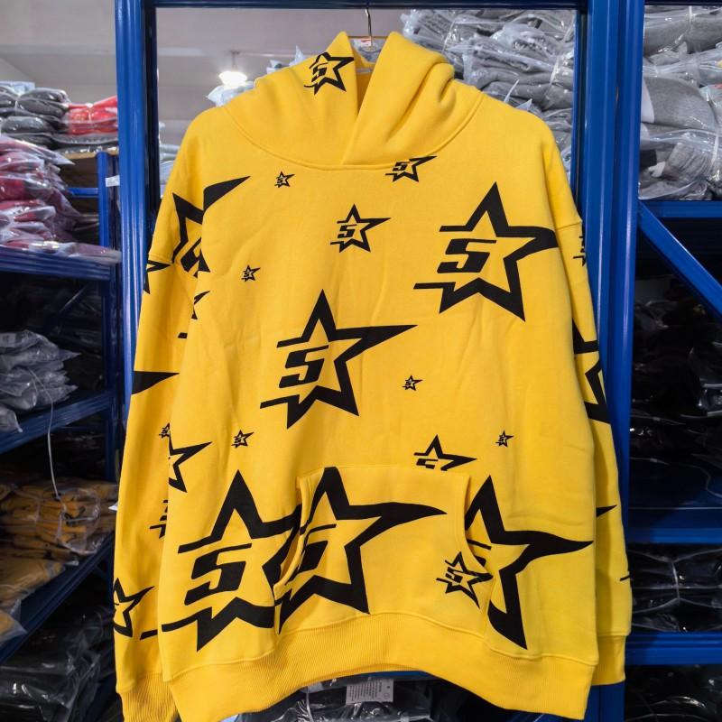 Mens Oversized Hooded Sweatshirt With Spiderweb Foam Print Cotton Fleece-Lined