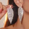 Temperament Luxury Long Leaf Earrings Shiny Diamond Earrings Elegant Trend Earrings Jewelry Women's Earrings