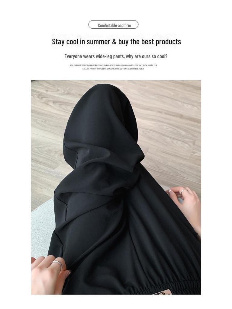 Женские широкие брюки из ледяного шелка большого размера: Высокая талия, Тонкий, Прямой, Солнцезащитный, Прохладный, Повседневная летняя одежда