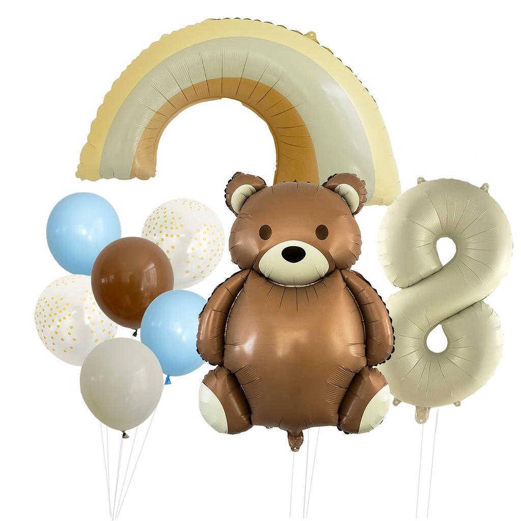 Cute Matte Teddy Bear Balloon Set Milky White Digital Aluminum Film Birthday Party Decoration Cute Fun