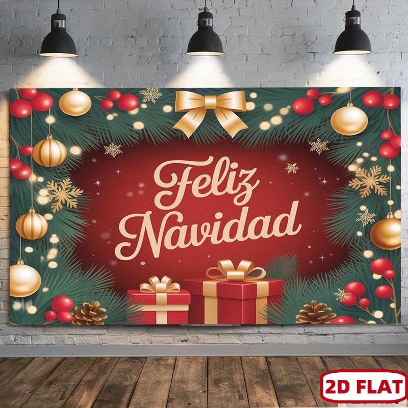 2D plane Spanish Merry Christmas banner - Feliz Navidad Party decoration with elegant white cursive font