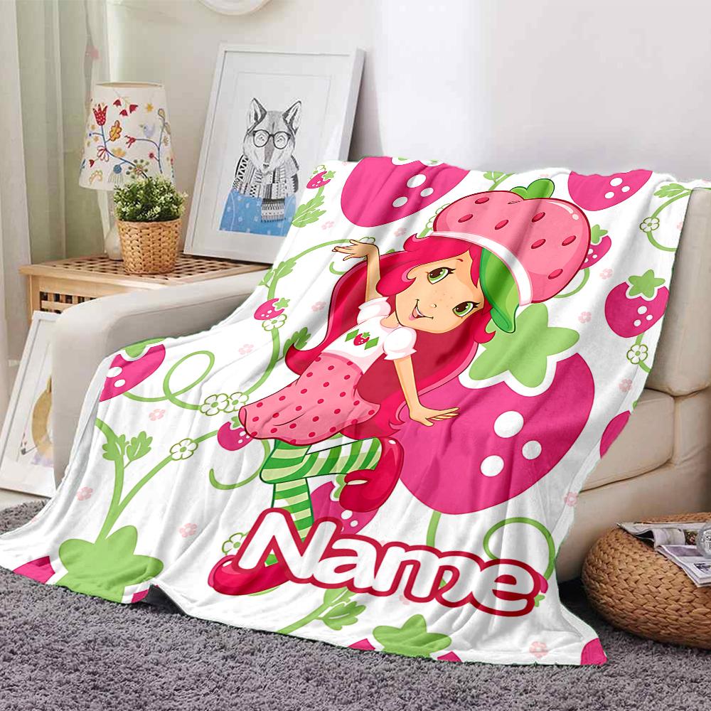 Custom Name Strawberry Shortcake'S Sweet World Party Blanket For Couch Bed Plush Cozy Fuzzy Blanket Super Soft Warm Blankets For Fall And Winter 09162