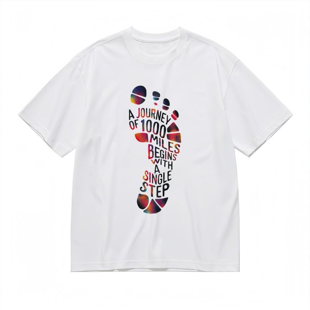 Men's Fashion Comfortable Classic T-Shirt Colorful Footprint Journey Design Tee