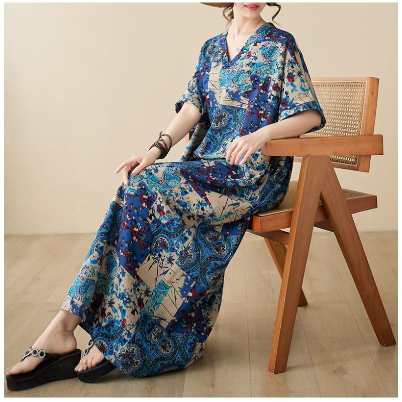 DIMANAF Women 2024 Plus Size Spring Summer Oversize Style Dress Beach Elegant Floral Long Dress Oversize Basic Loose Dress Plus Size